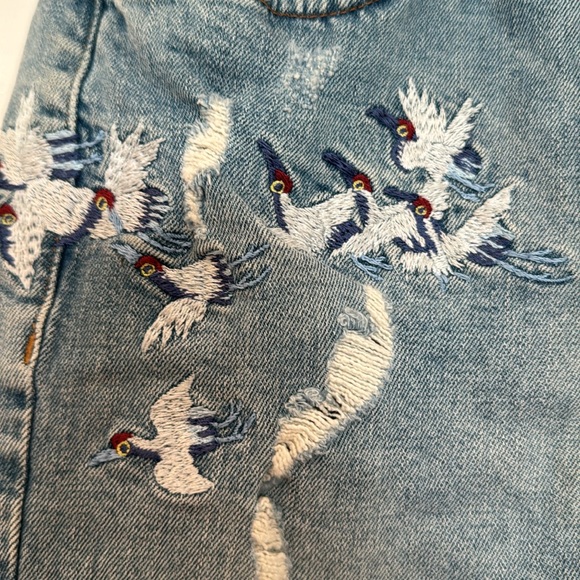 Topshop Moto Bird Embroidered Distressed Skinny Jeans Size 26 - Picture 6 of 14